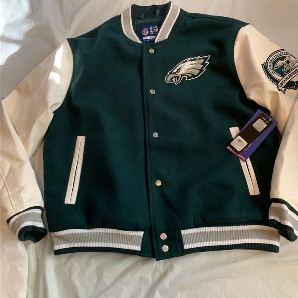Youth boys size 14-16 M licensed Philadelphia Eagles varsity bomber jacket NEW